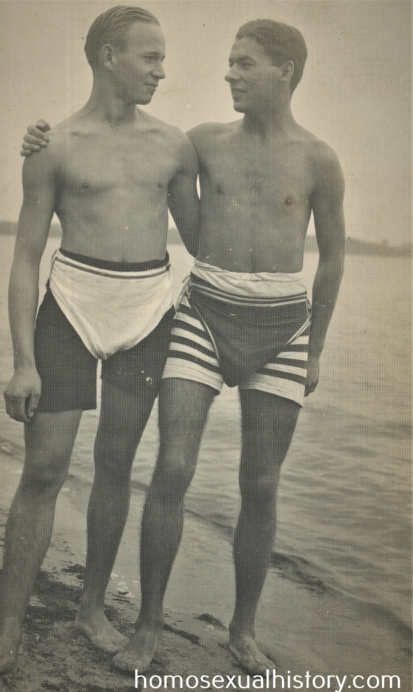Germany 1920s. Two affectionate men. Lake. Swimming. Eye contact