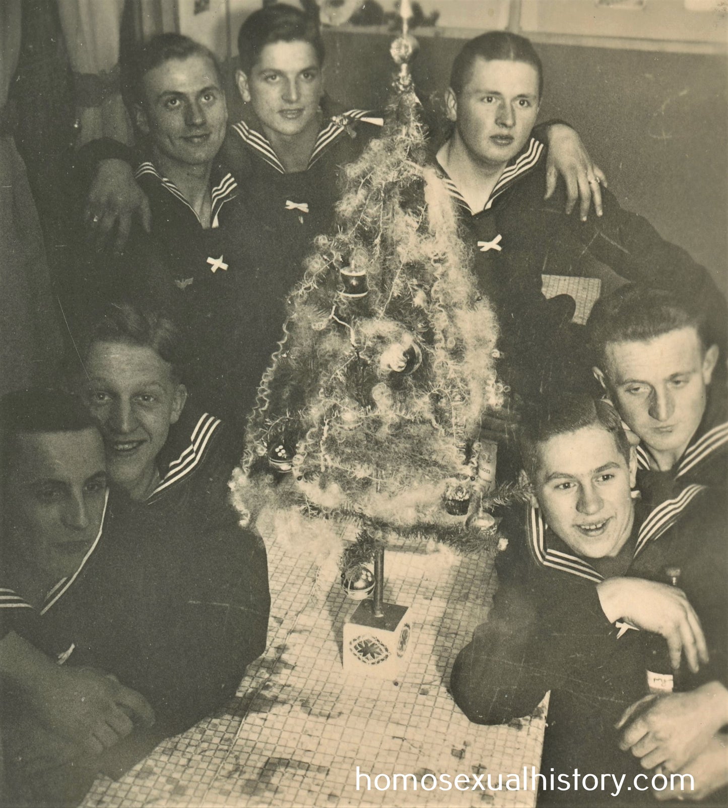 Germany - Military. 1940s WWII. Sailors at Xmas. Arms entwined. Buddies. Male affection.