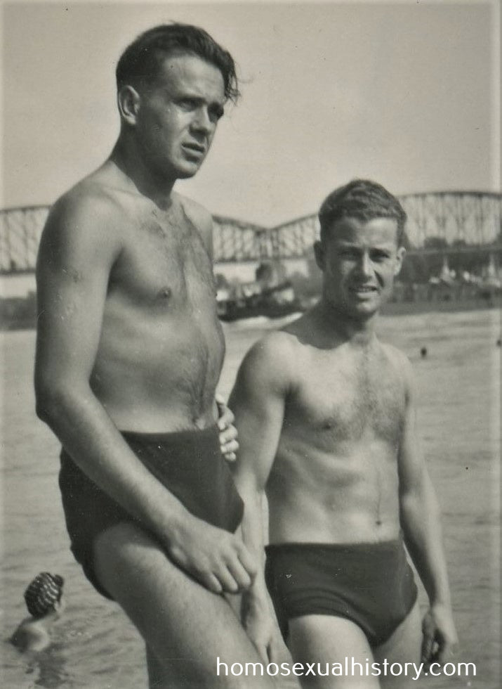 Germany - Military. 1940s WWII. Affectionate military friends. Shirtless. 1 of 2