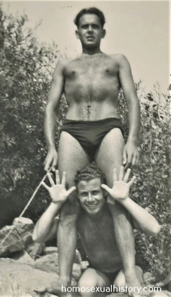Germany - Military. 1940s WWII. Affectionate military men playing. Shirtless. Bathers. Risque 2 of 2